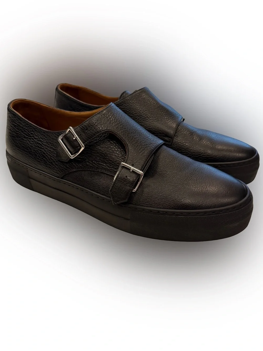 United Arrows Men’s Double Monk Shoes Sneakers Black Leather Sz US 10.5  EU44NEW